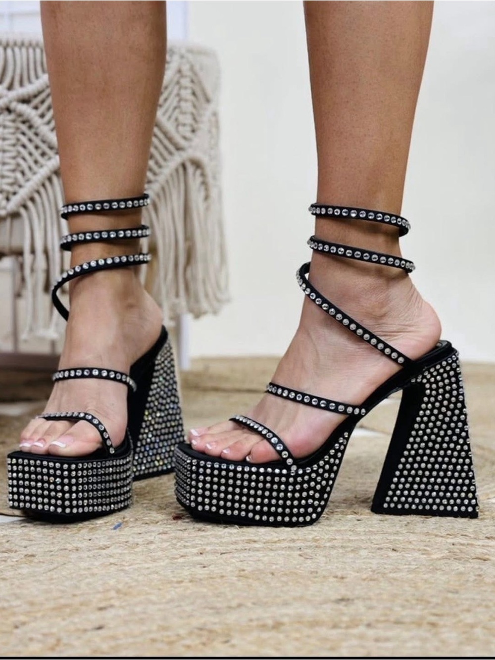 Cape Robbin Black Studded Wrap Platform Sandal